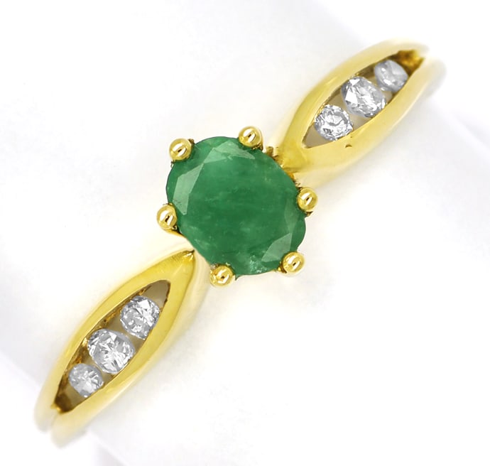 Foto 2 - Damenring mit Smaragd und Diamanten 14K Gelbgold, Q1512